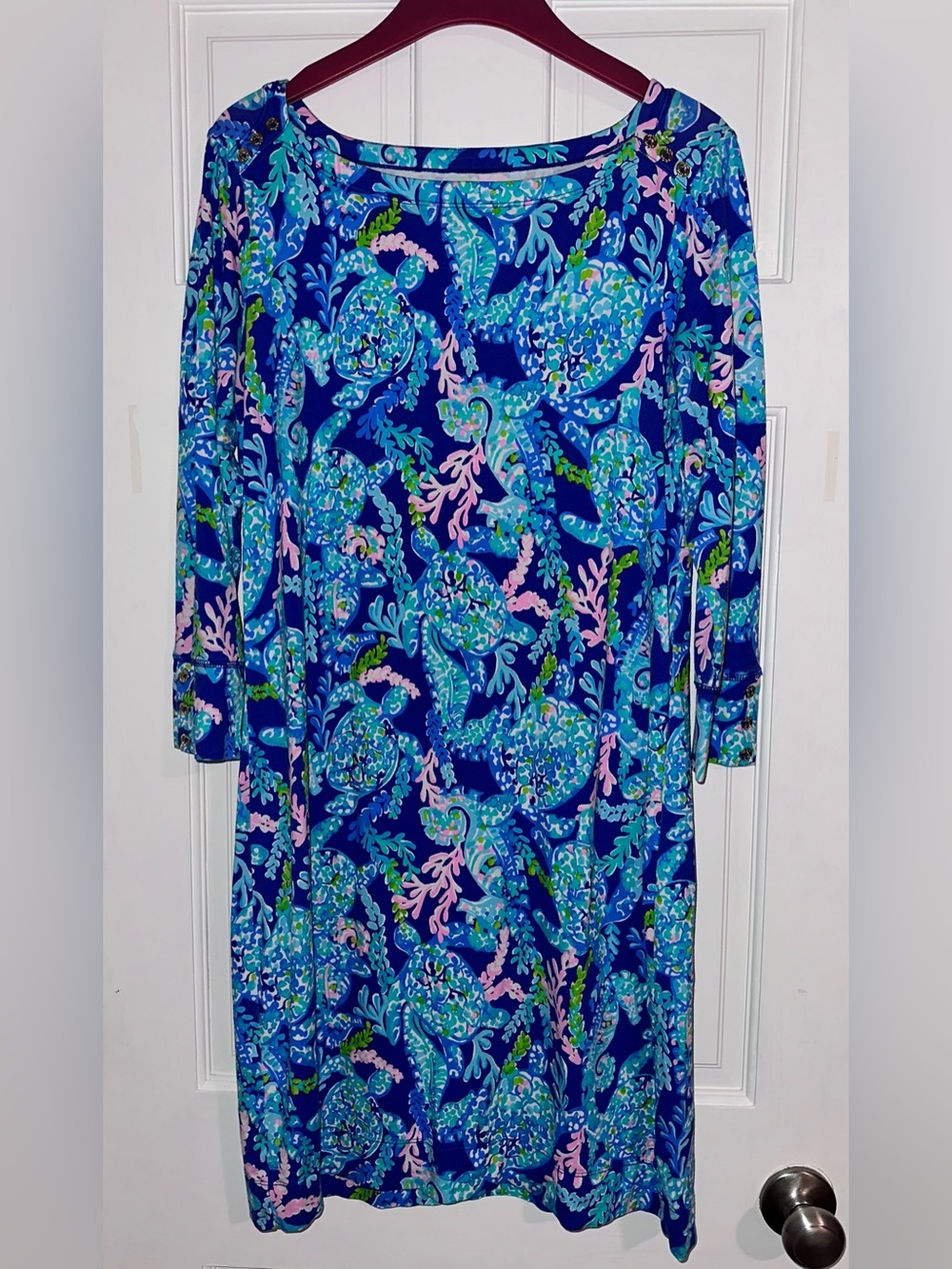 Lilly Pulitzer Sophie Dress, Tropical Blue Pink & Green, Size Large (L) - Picture 2 of 10